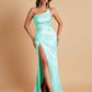 Gorgeous Strapless Soft Satin Side Slit Floor-Length Mermaid Bridesmaid Dresses