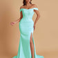 Elegant Soft Satin Mermaid Off Shoulder Side Slit Floor-Length Mermaid Bridesmaid Dresses