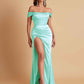 Sexy Off the Shoulder Soft Satin Side Slit Floor-Length Mermaid Bridesmaid Dresses