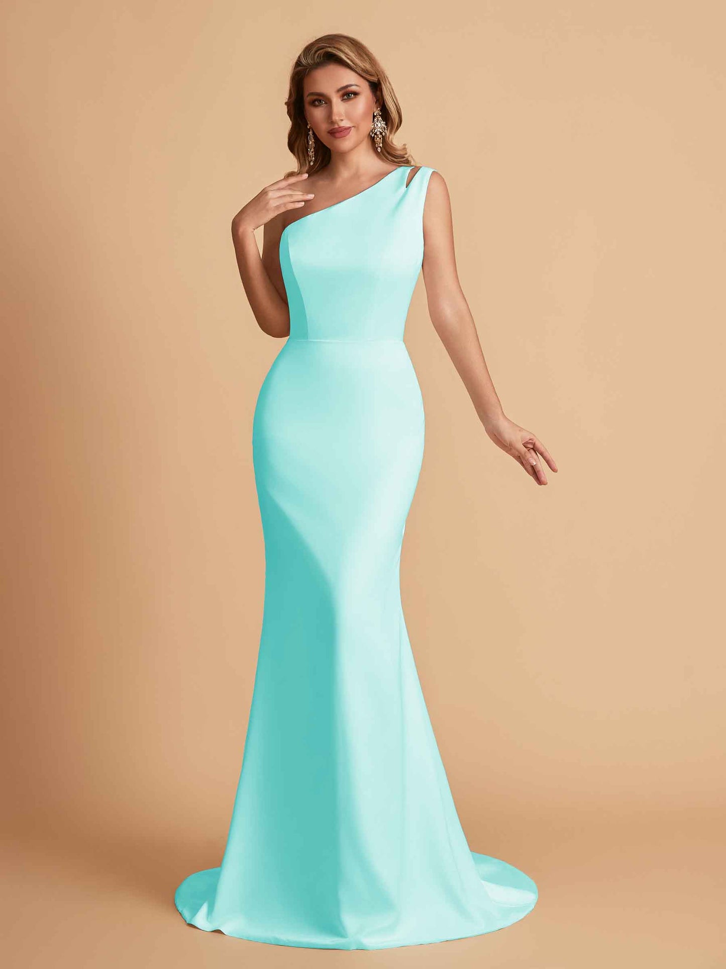 Elegant Satin One Shoulder Mermaid Side Slit Floor Length Bridesmaid Dresses