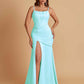 Sexy Soft Satin Mermaid Spaghetti Straps Side Slit Floor-Length Bridesmaid Dresses