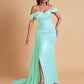 Elegant Soft Satin Mermaid Off Shoulder Floor-Length Mermaid Bridesmaid Dresses
