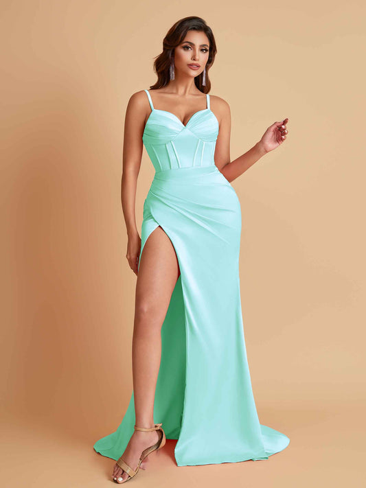 Simple Soft Satin Mermaid V-neck Floor-Length Mermaid Bridesmaid Dresses