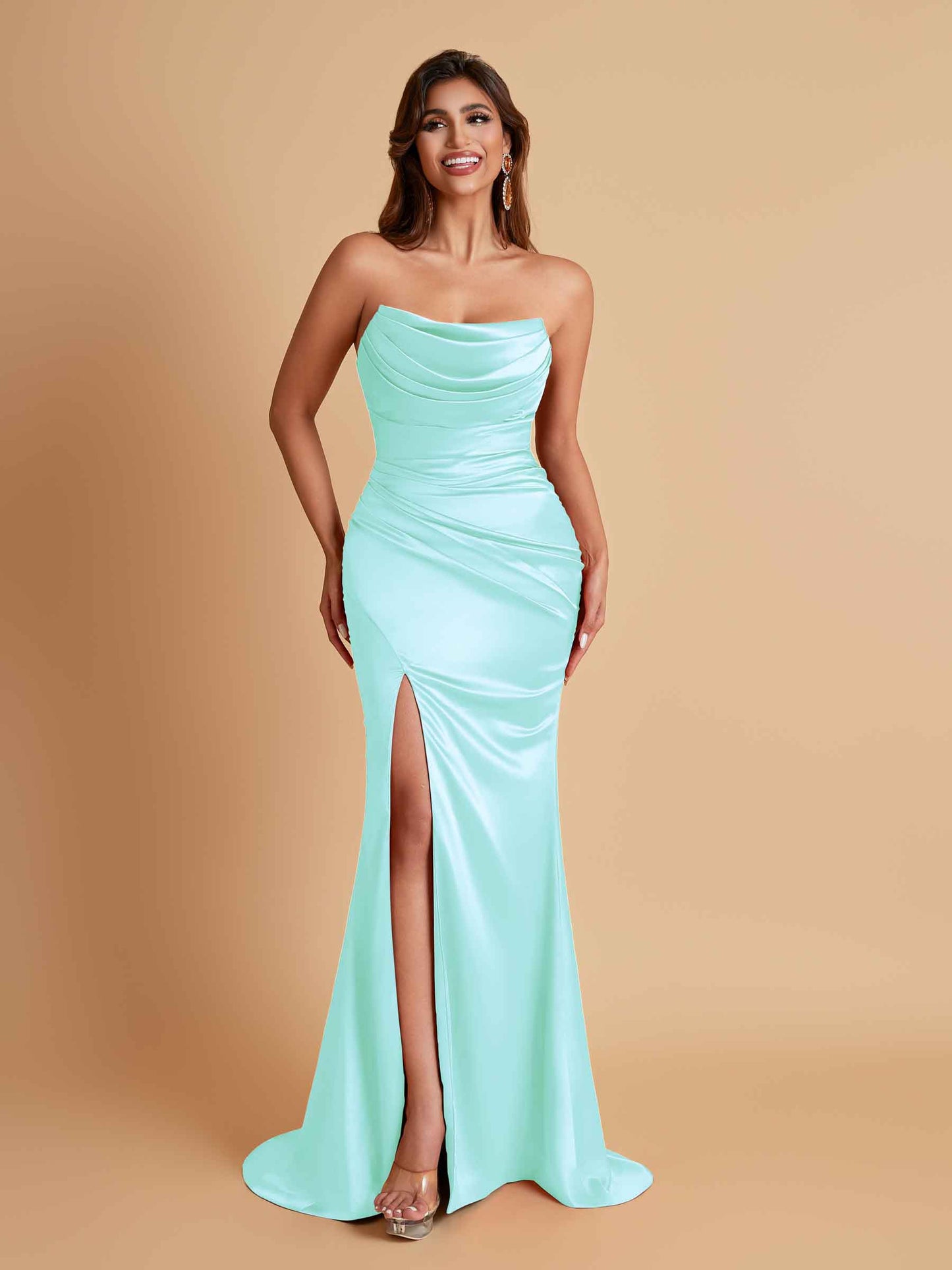 Sexy Soft Satin Mermaid Side Slit Floor-Length Mermaid Bridesmaid Dresses