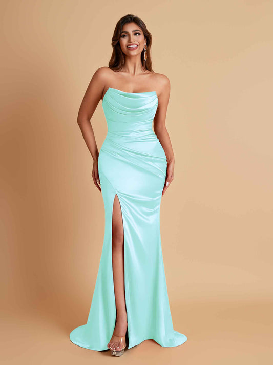Sexy Soft Satin Mermaid Side Slit Floor-Length Mermaid Bridesmaid Dresses