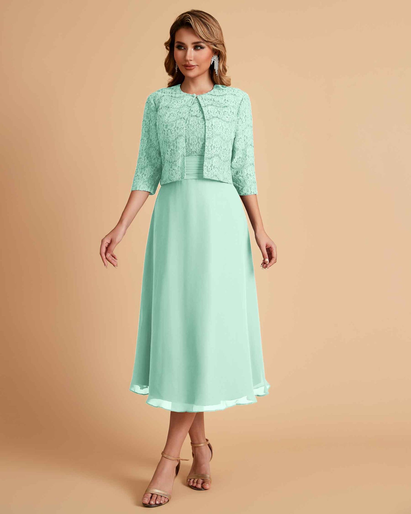 Elegant A-line Bateau Sleeveless Tea Length Mother of the Brides Dresses Online