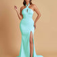 Elegant Soft Satin Mermaid Halter Side Slit Floor-Length Bridesmaid Dresses Online