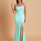 Sexy Soft Satin Mermaid Spaghetti Straps Side Slit Floor-Length Bridesmaid Dresses