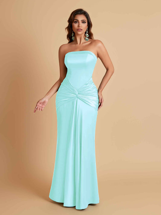 Sexy Soft Satin Mermaid Strapless Floor-Length Mermaid Bridesmaid Dresses