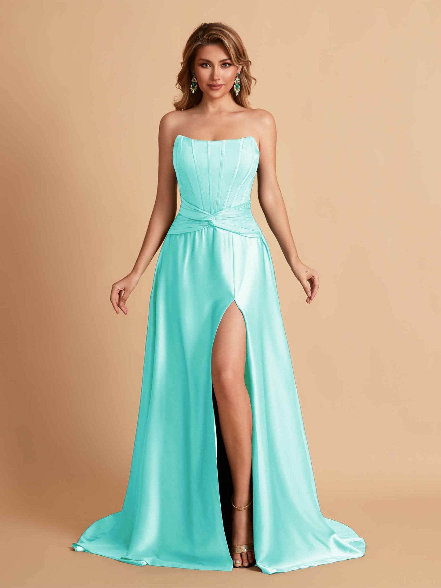 Elegant Satin Sweetheart A-Line Side Slit Floor Length Bridesmaid Dresses