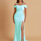 Sexy Soft Satin Mermaid Cold Shoulder Side Slit Floor-Length Bridesmaid Dresses Online