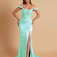 Sexy Soft Satin V-neck Off-the-shoulder Strapless Side-Slit Mermaid Bridesmaid Dresses