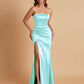 Elegant Soft Satin Strapless Split Side Mermaid Bridesmaid Dresses