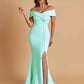 Elegant Soft Satin Mermaid Off Shoulder Side Slit Floor-Length Bridesmaid Dresses