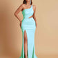 Gorgeous One Shoulder Soft Satin Side Slit Floor-Length Mermaid Bridesmaid Dresses