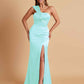 Elegant Soft Satin One Shoulder Strapless Side-Slit Mermaid Bridesmaid Dresses