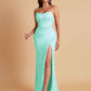 Sexy Strapless Soft Satin Side Slit Floor-Length Mermaid Bridesmaid Dresses