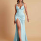 Stunning V Neck Soft Satin Side Slit Floor-Length Mermaid Bridesmaid Dresses