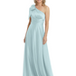 One-Shoulder Mother of the Bride Dress Satin Gown with Bow Ruched Empire Waist