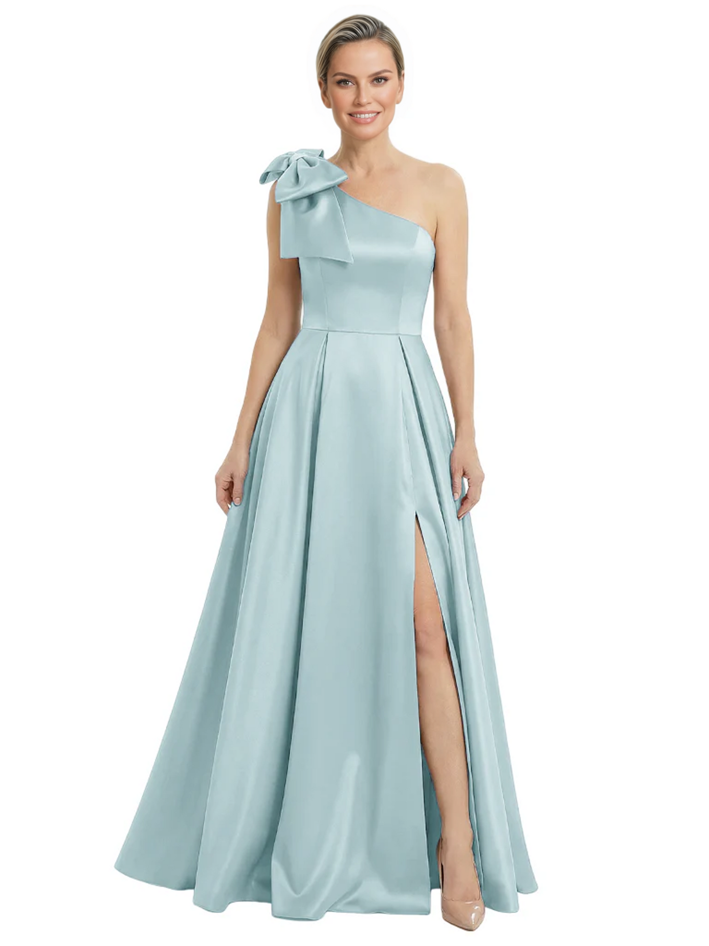 Luxury Bow Black Formal Dress One-Shoulder A-Line Gowns with Sexy Side Slit 2026