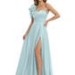 Elegant Mother of the Groom Dress A-Line Satin Formal Gown with High Slit Ruched Bodice