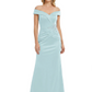 Off Shoulder Mother of the Bride Dress Beaded Waist Satin Gown Portrait Neckline