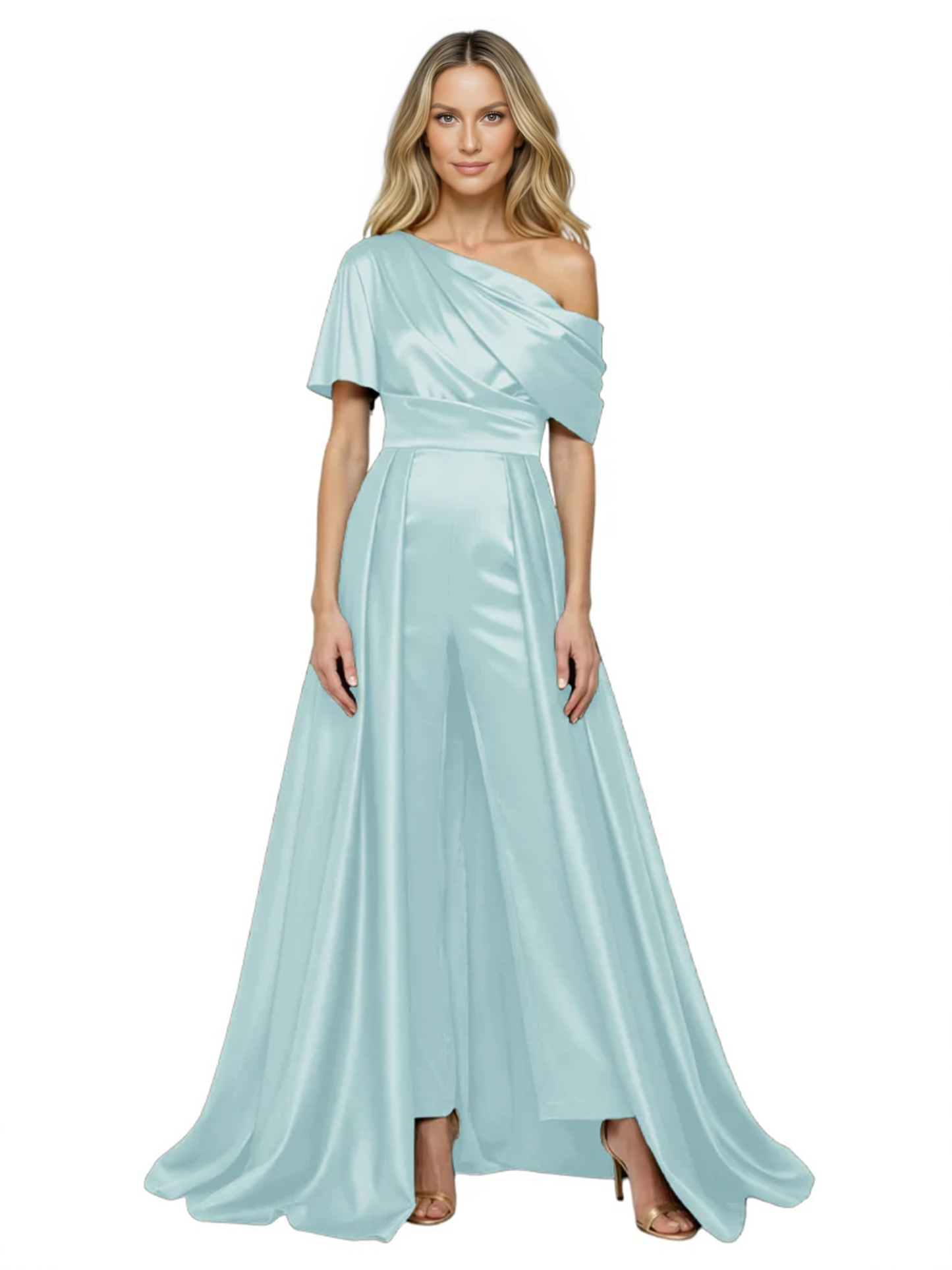 One Shoulder Mother of Bride jumpsuits Formal Gowns Floor Length Detachable Train