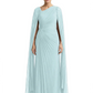 Elegant Asymmetric Neck Long A-Line Chiffon Mother of the Brides Dresses Mom Outfit with Cape