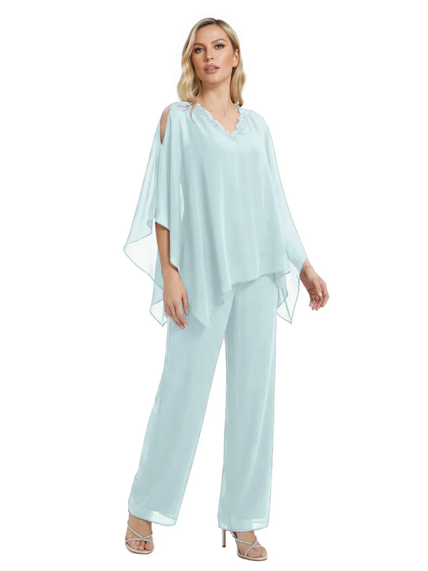V-Neck Chiffon Mother of the Brides Dresses Plus Size Jacket Suits Wedding