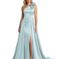 One Shoulder Sleeveless Mother of the Brides Dresses Floor Length Slit With Train
