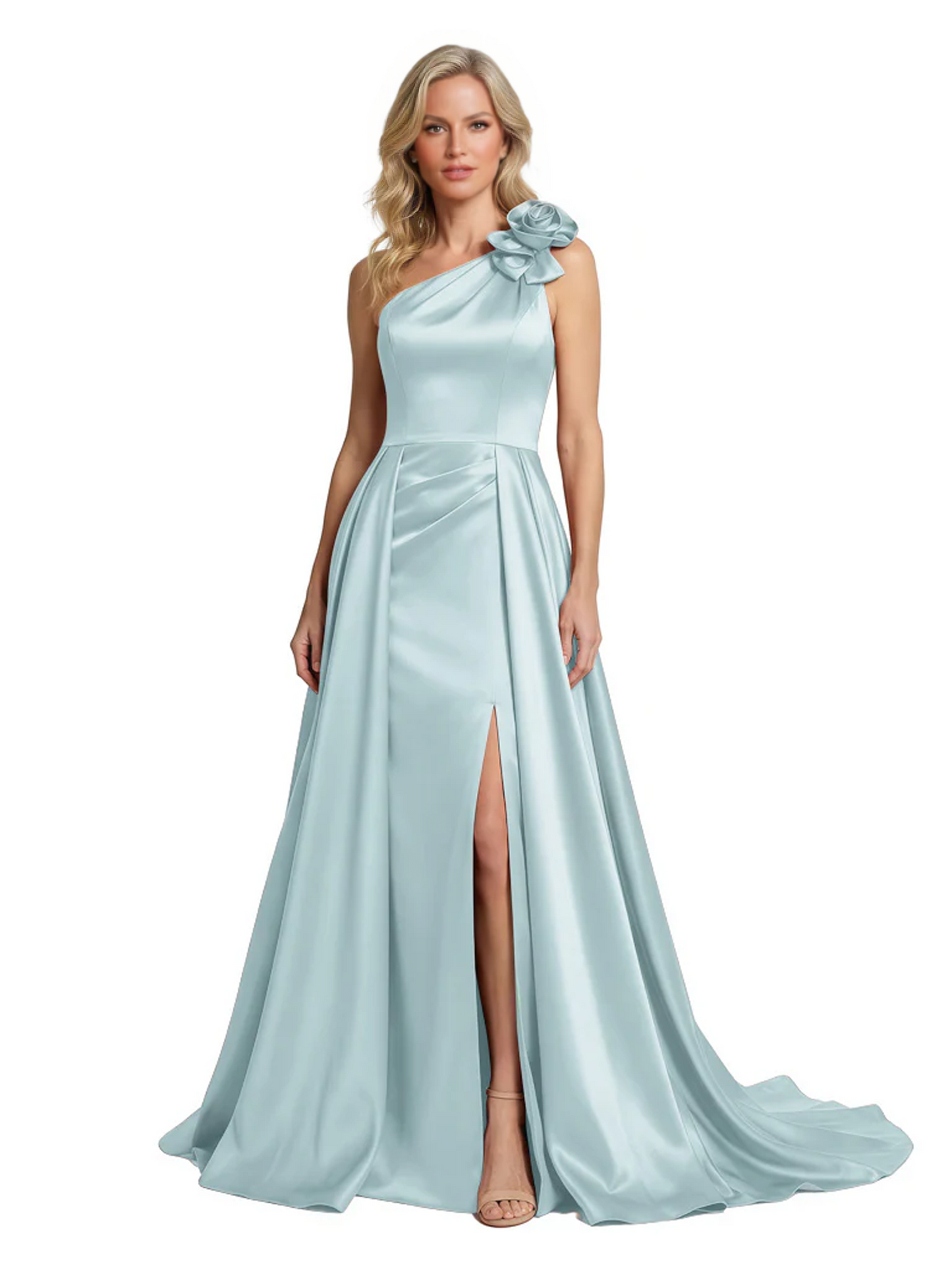 One Shoulder Sleeveless Mother of the Brides Dresses Floor Length Slit With Train