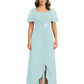 Formal High-Low Mother of the Bride Gown Sleeved Chiffon Maxi Dress Ruched Waist