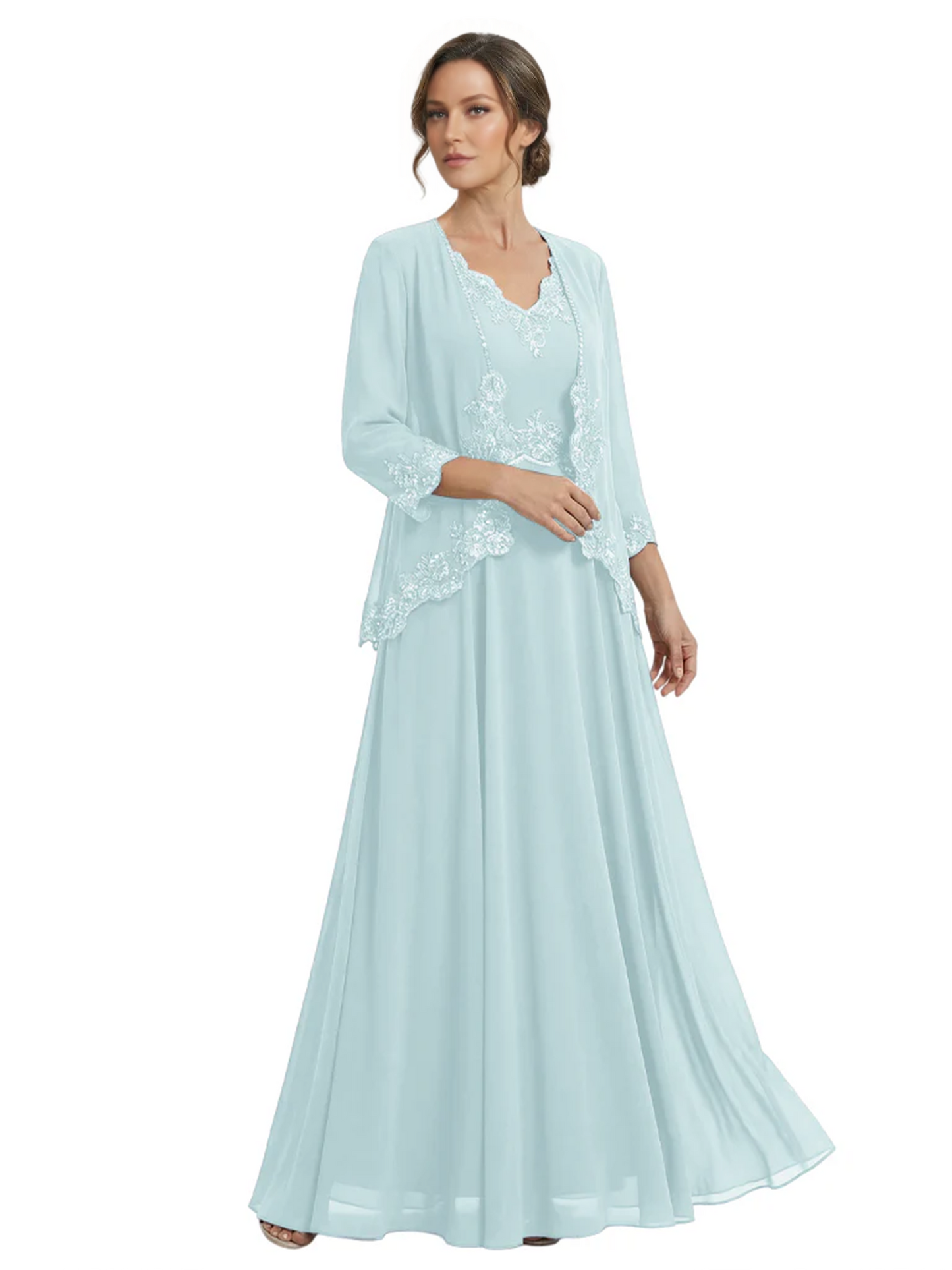 Plus Size A-line Chiffon 3/4 Sleeves Mother of the Brides Dresses Long Jacket Dress