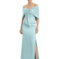 Formal Floor-Length Mother of the Bride Gown Satin Maxi Dress with Bow Neckline