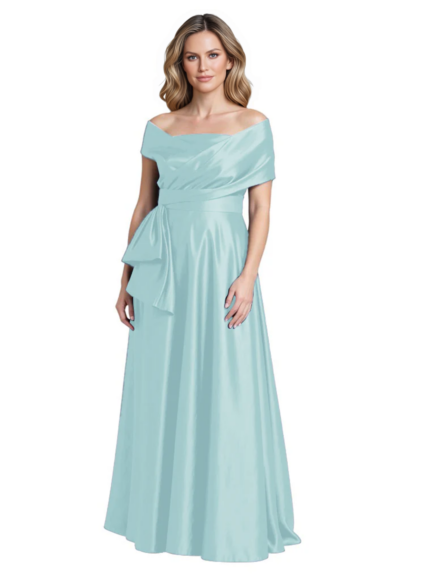 Formal Floor-Length Mother of the Bride Gown Sleeveless Satin Maxi Dress with Drape