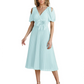 Wedding Formal Dress V-Neck Pleated Chiffon Gown with 3D Flower Accent Knee Length
