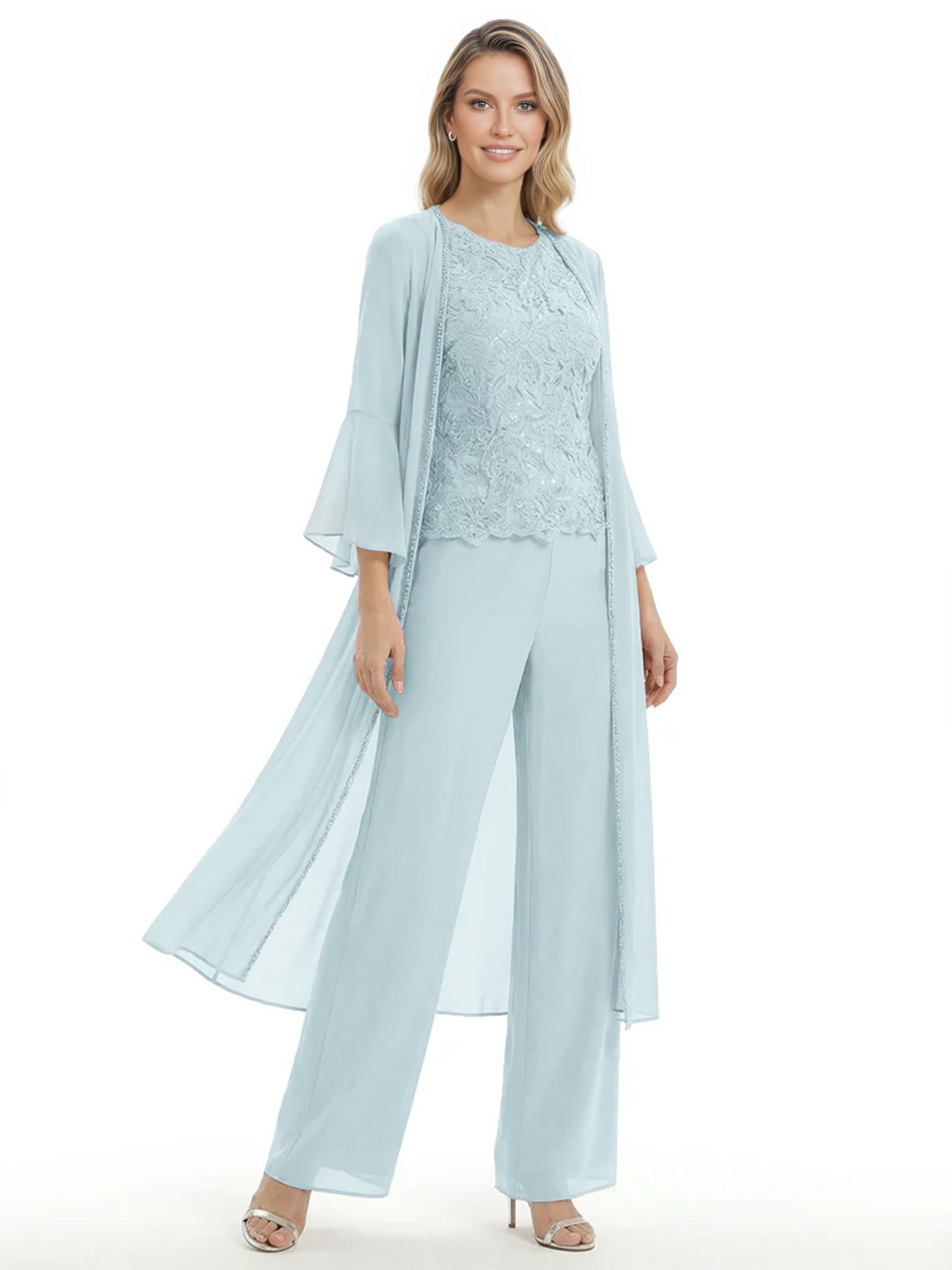 Elegant Pink 3-Piece Pant Set Trending 2026 Styles with Lace Wide-Leg Pants