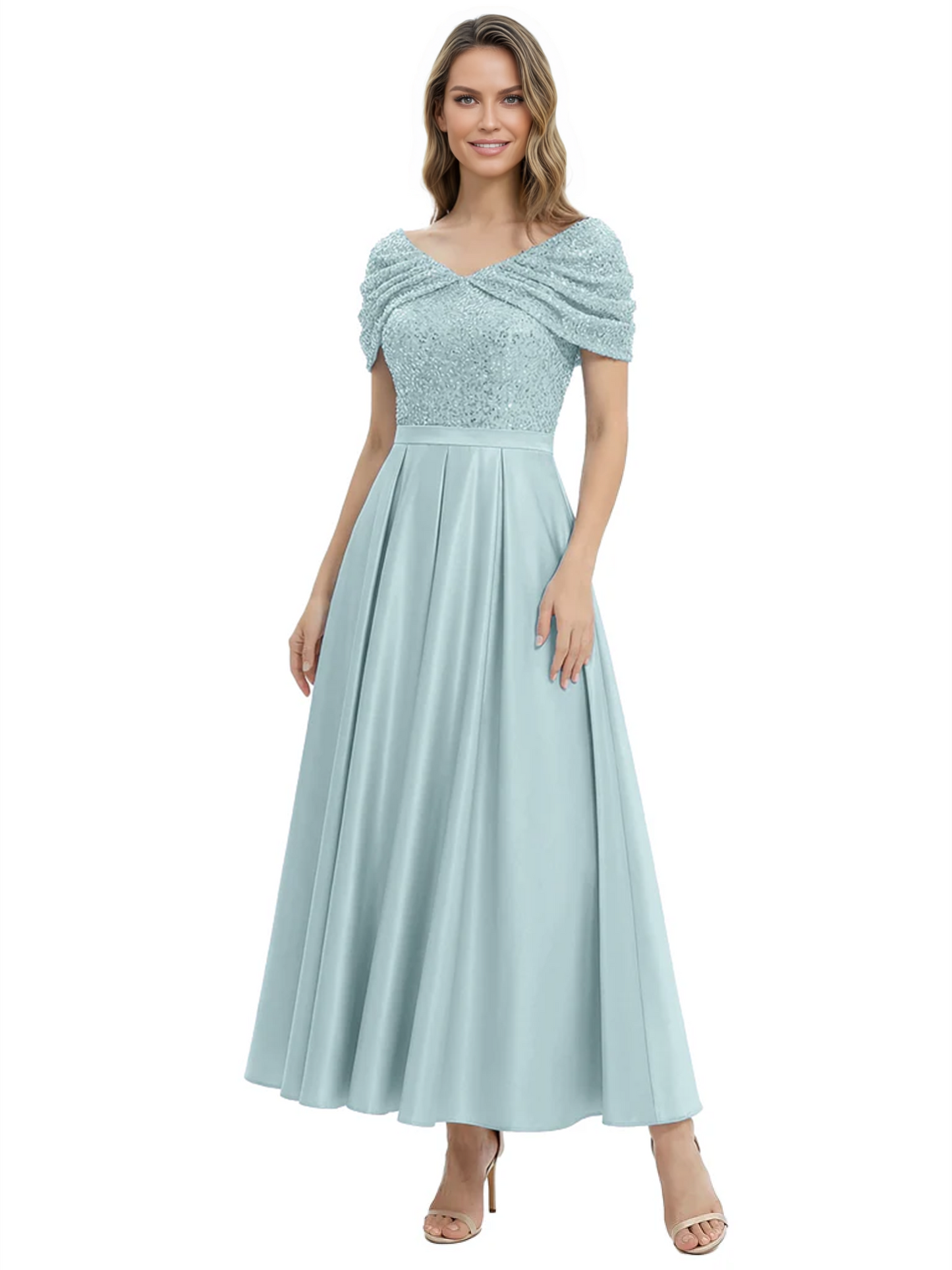 Luxury Formal Dress Sparkling Sequin Top Mother of Bride Dress Silk Satin A-Line Gowns