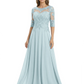 Illusion Neck Mother of the Bride Dress Half Sleeve Lace Applique Gowns Chiffon