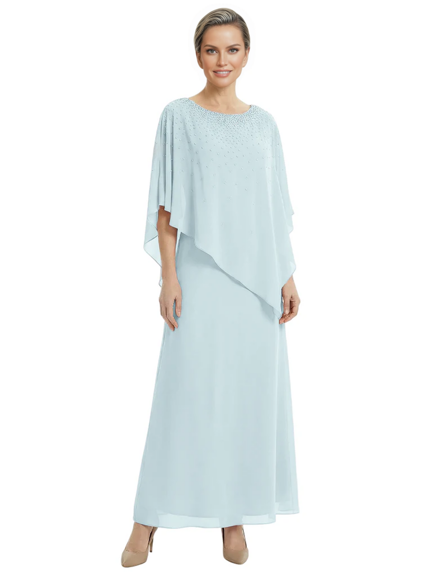 Elegant Mother of Bride Dresses Evening Gowns Trending 2026 Styles with Asymmetric Cape