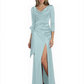 Elegant Evening Gowns Slit Trending Styles Satin Slit Formal Dress Cowl Neckline Gown Tie