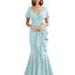 Satin Mother of the Bride Dress with Cascading Ruffles and Mermaid Tail V-Neck