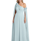 One Shoulder Mother of the Bride Dress Asymmetrical Cape Sleeve Gown with Floral