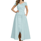 Formal Floor-Length Mother of the Bride Gown Satin Maxi Dress with Slit Off Shoulder