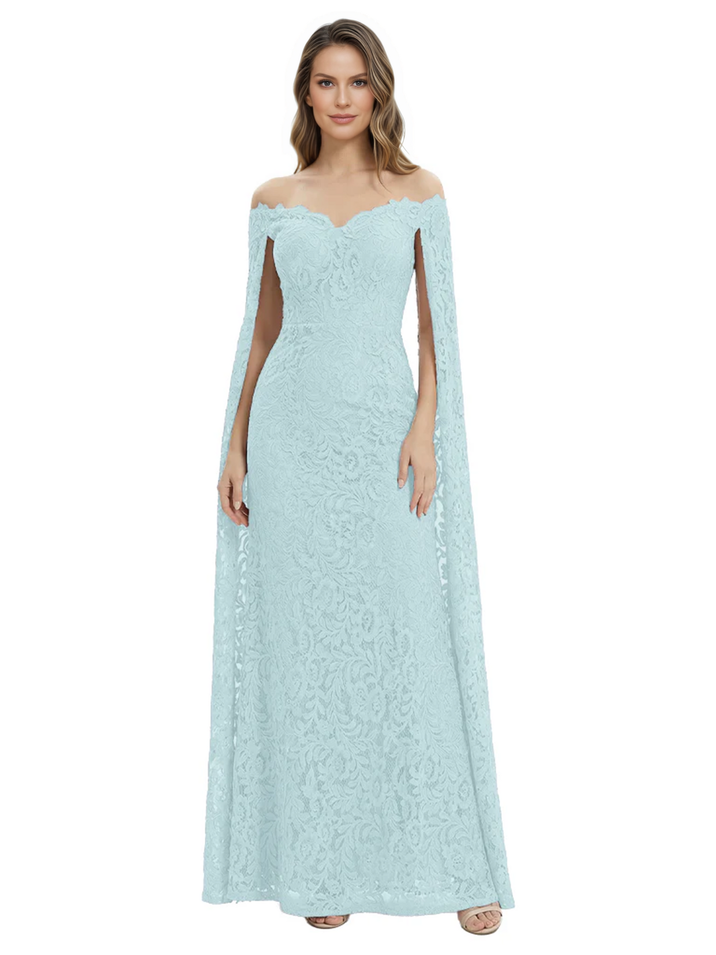 Elegant Mother of the Groom Gown Floral Lace Embroidered Formal Dress with Cape