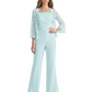 Mother of the Bride Jumpsuit with Lace Jacket 3/4 Sleeve Formal Pant Suit