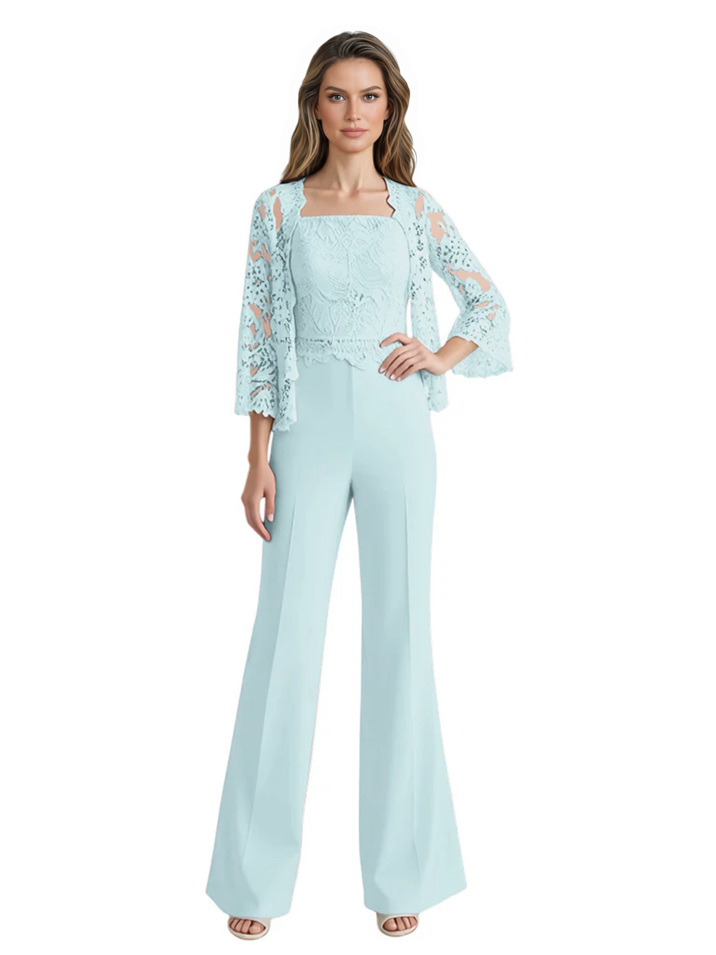 Mother of the Bride Jumpsuit with Lace Jacket 3/4 Sleeve Formal Pant Suit
