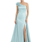 One Shoulder Mother of the Bride Dress with 3D Floral Detail Formal Dress A-Line Gowns with Slit