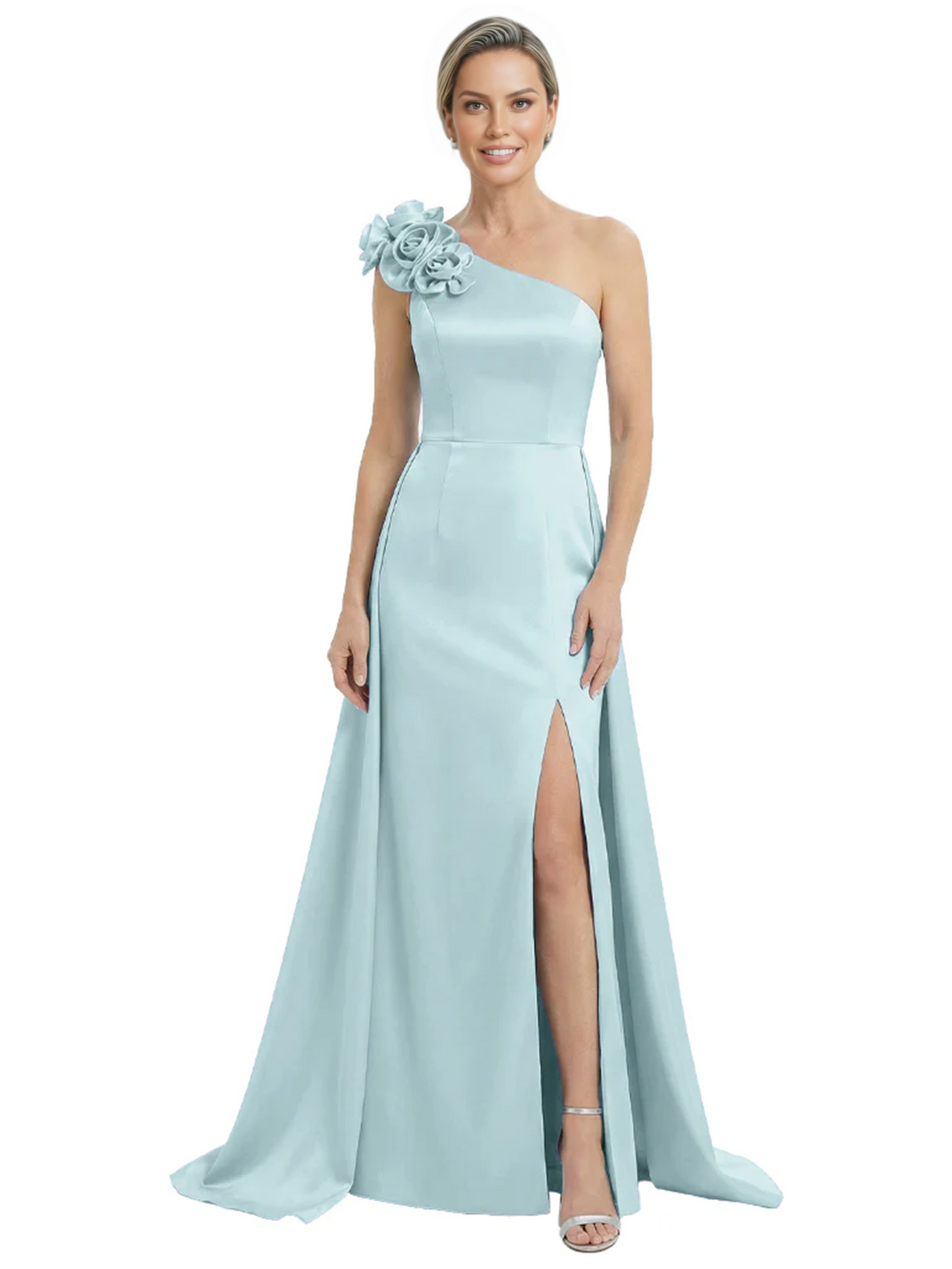 One Shoulder Mother of the Bride Dress with 3D Floral Detail Formal Dress A-Line Gowns with Slit