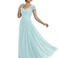 Long A-line Chiffon Short Sleeves Mother of the Brides Dresses Lace Wedding